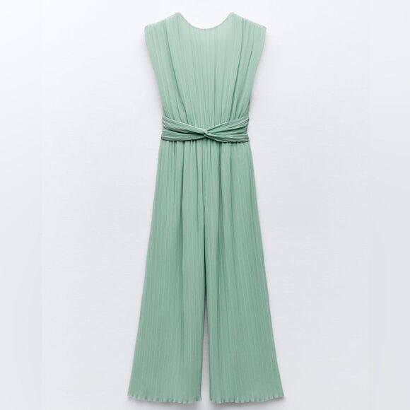 ZARA KNOTTED WAIST PLEATED JUMPSUIT - Picture 4 of 9